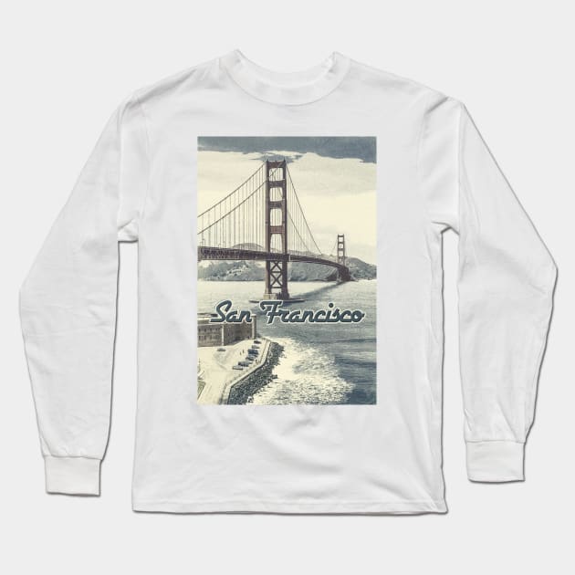 San Francisco Golden Gate Bridge ✪ Vintage style poster Long Sleeve T-Shirt by Naumovski